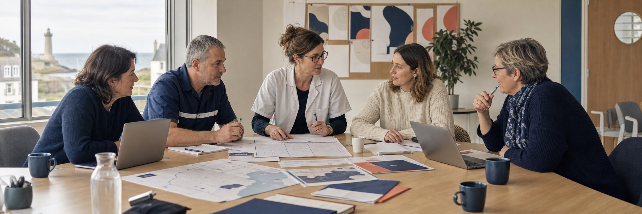 Cinq professionnels de santé et du secteur social réunis autour d’une table pour préparer la campagne Mois sans Tabac 2026 en Bretagne.